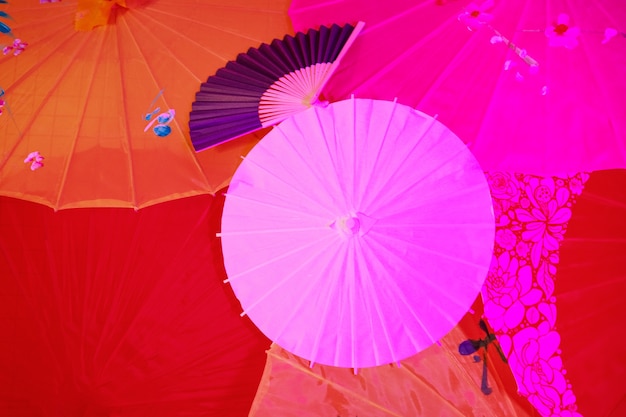 Free Photo top view colorful wagasa umbrellas arrangement