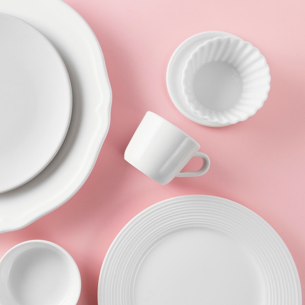 Free photo top view composition of beautiful tableware on the table