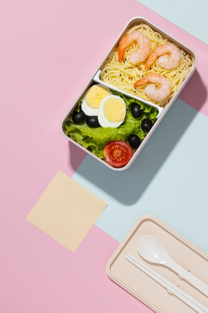 Free photo top view composition of japanese bento box