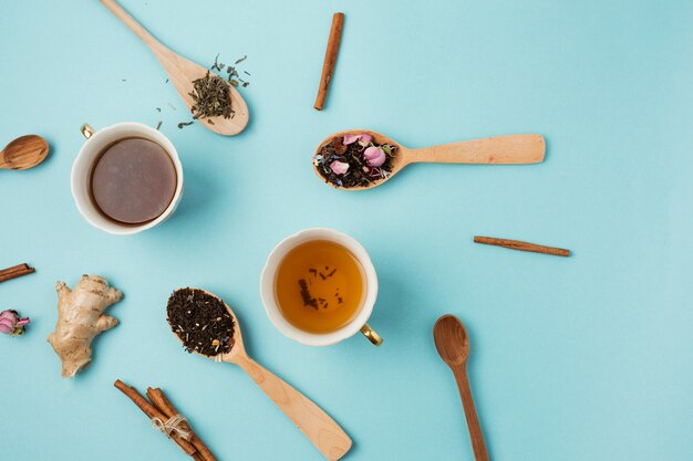 Top view composition for tea concept