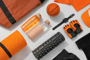 Free photo top view of composition with neatly arranged and organized sport items