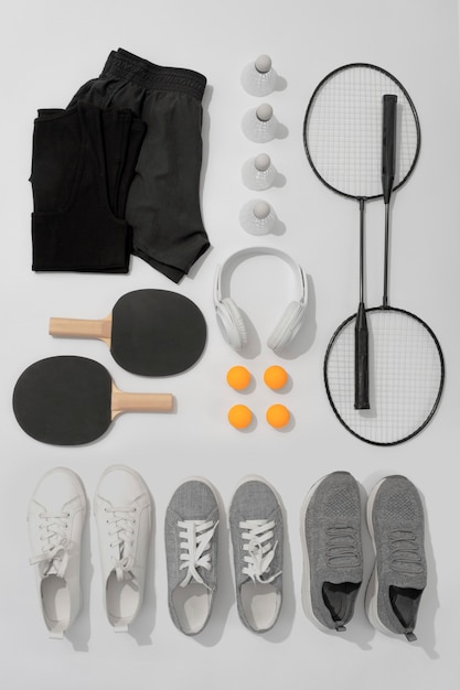 Free Photo top view of composition with neatly arranged and organized sport items