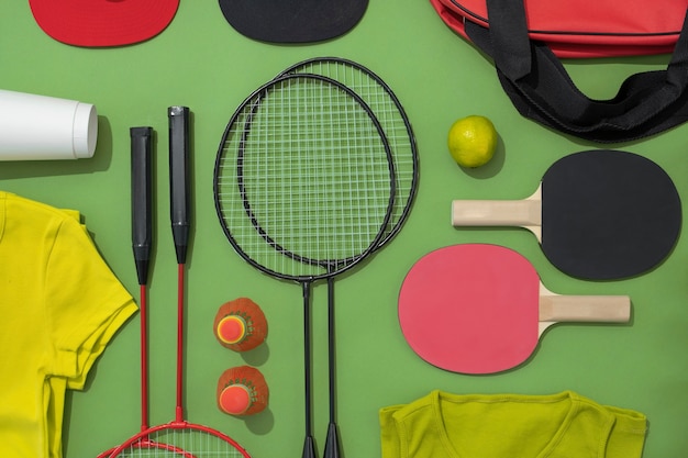 Free photo top view of composition with neatly arranged and organized sport items