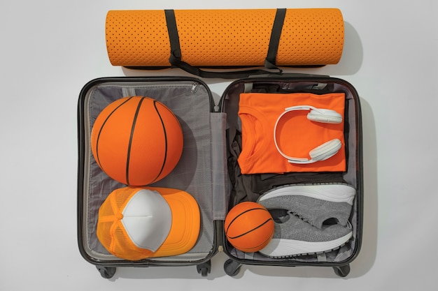 Free photo top view of composition with neatly arranged and organized sport items