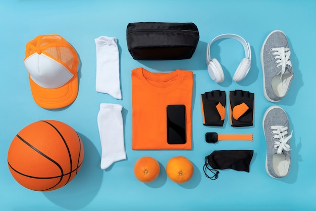 Free Photo top view of composition with neatly arranged and organized sport items