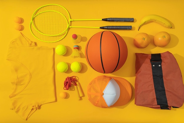 Free photo top view of composition with neatly arranged and organized sport items