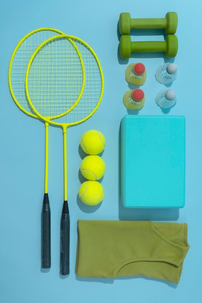 Free photo top view of composition with neatly arranged and organized sport items