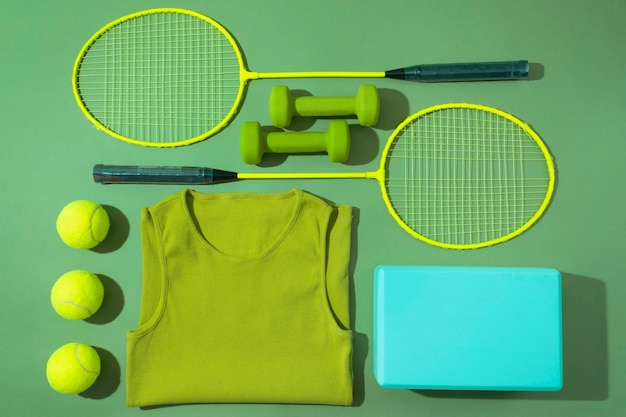 Free photo top view of composition with neatly arranged and organized sport items