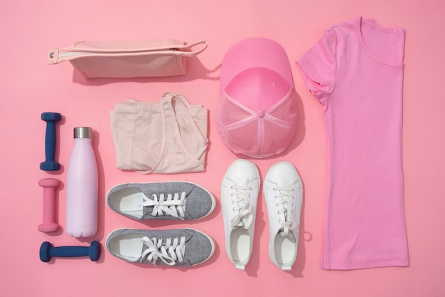 Free photo top view of composition with neatly arranged and organized sport items