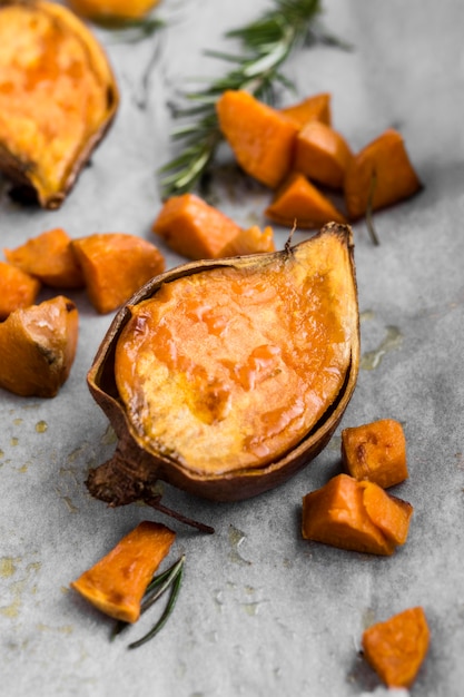 Top view cooked sweet potato