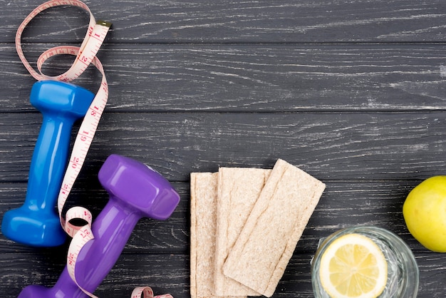 Top view crackers with dumbbells