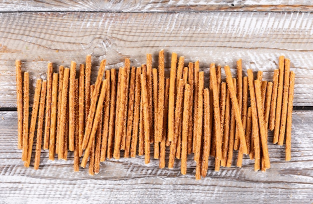 Free Photo top view of crackers on wooden  horizontal