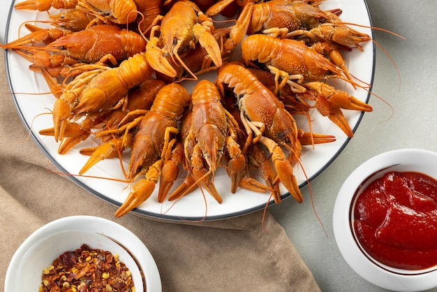 Free photo top view of crawfish on a plate