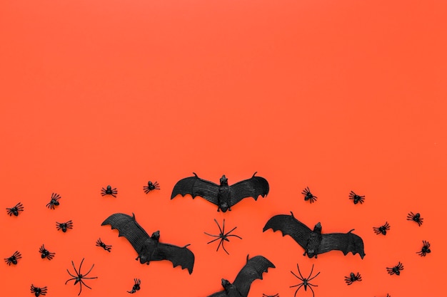 Free Photo top view creepy halloween bats with copy space