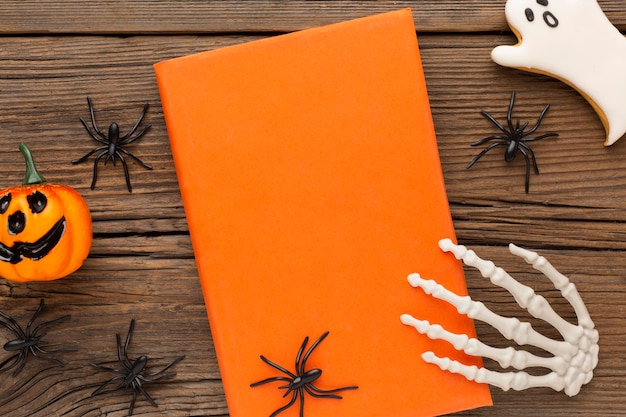 Free photo top view creepy halloween concept with spiders