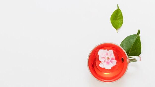 Top view cup of tea with flower