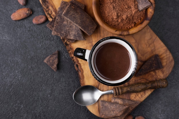 Top view cup with hot chocolate