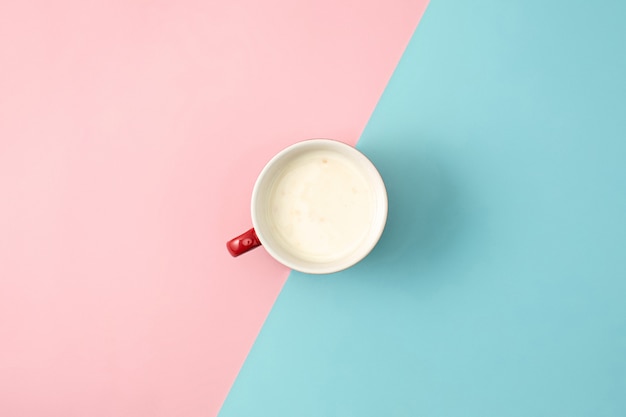 The top view of cup of yogurt background