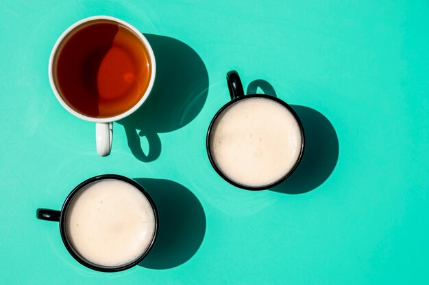 Top view cups of coffee