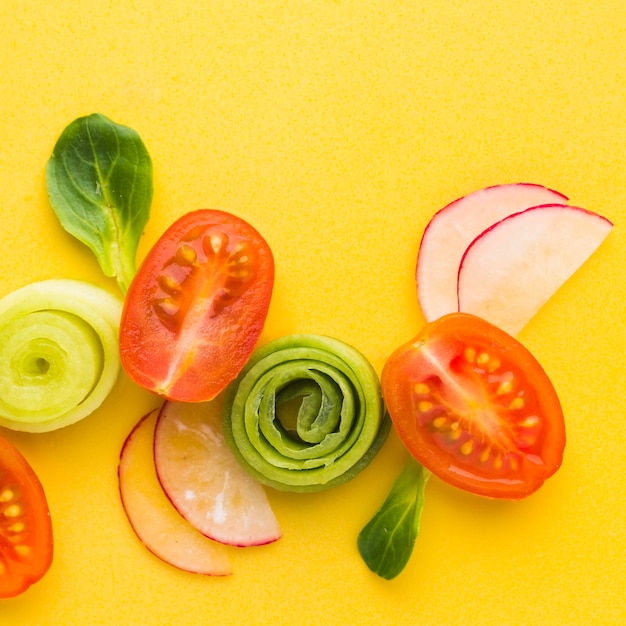 Free Photo top view cut vegetables arrangement