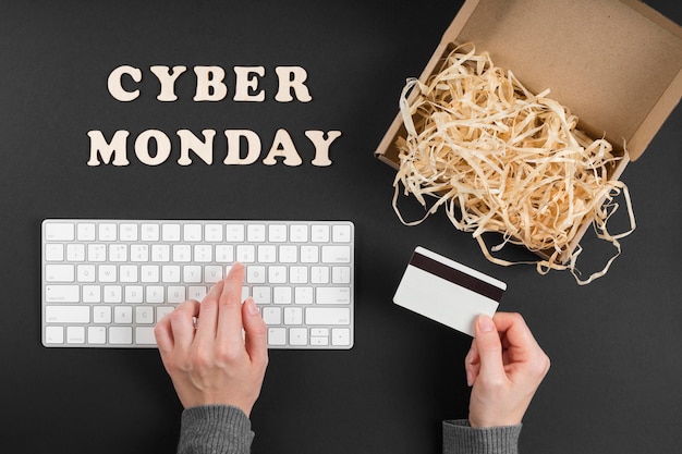 Free photo top view cyber monday event elements with text