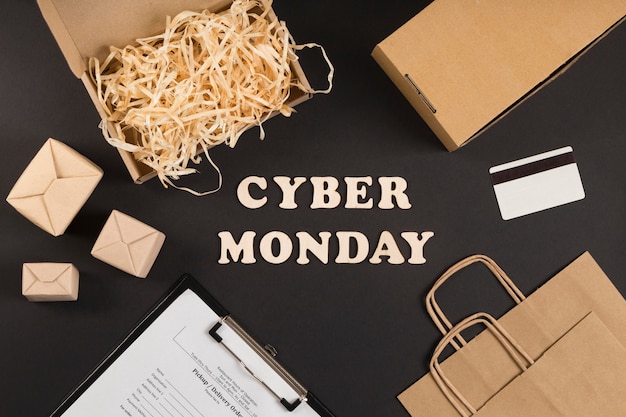 Free photo top view cyber monday text