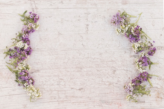 Top view of damaged background with flowers