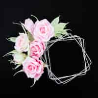 Free photo top view decorative floral frame on black background