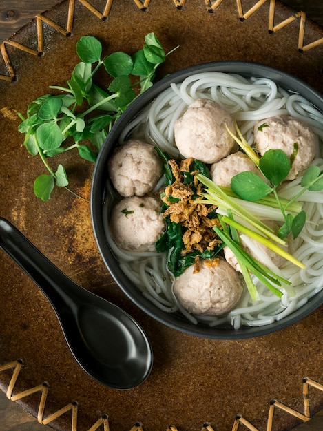 Free photo top view delicious bakso bowl composition