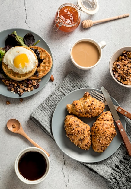 Top view delicious breakfast ready to be served