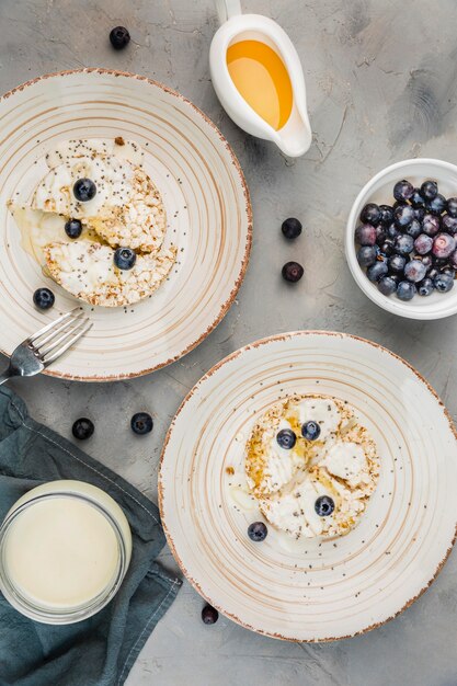 Top view delicious breakfast ready to be served