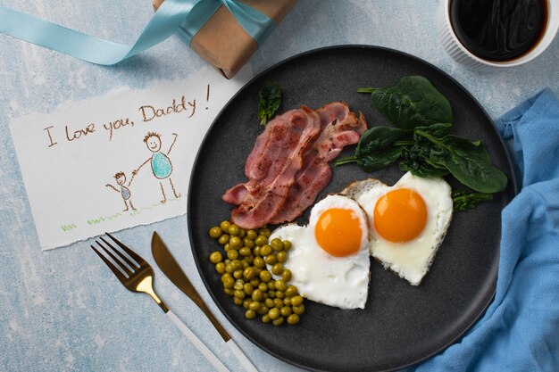 Top view delicious breakfast on table