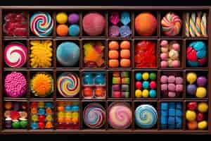 Free photo top view delicious candy arrangement