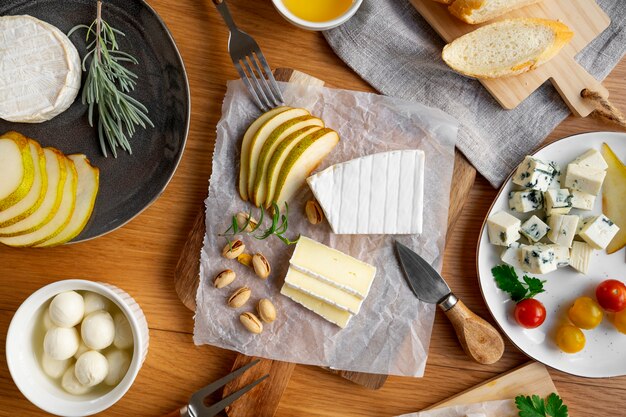 Top view delicious cheese on table