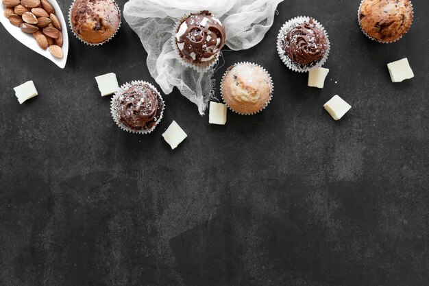 Top view of delicious chocolate cupcakes