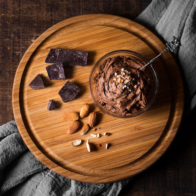 Top view delicious chocolate mousse ready to be served