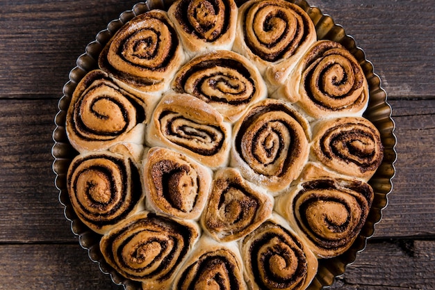 Top view of delicious cinnamon rolls concept