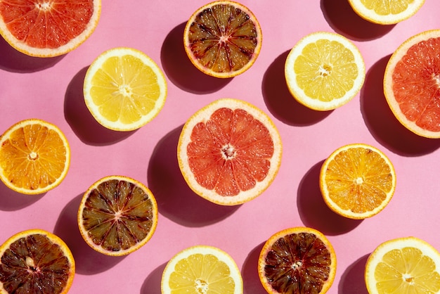 Top view delicious citrus slices arrangement