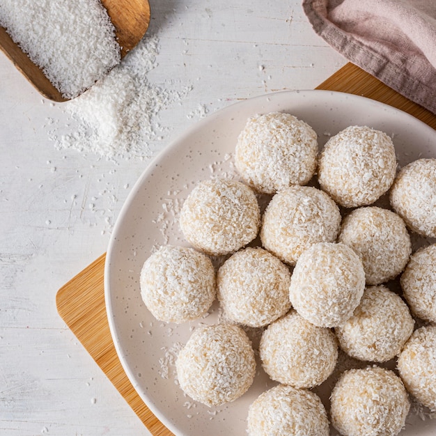 Free Photo top view delicious coconut candy