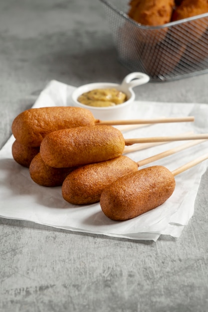 Top view on delicious corn dog