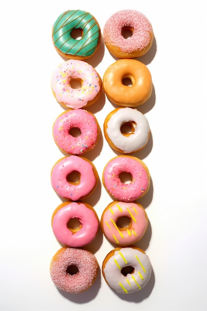 Free photo top view delicious donuts arrangement