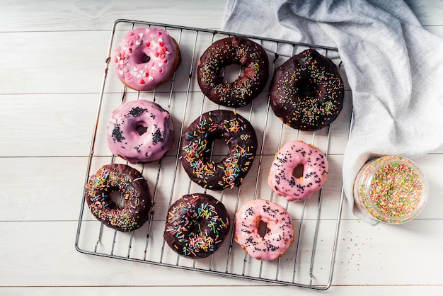 Top view of delicious donuts concept