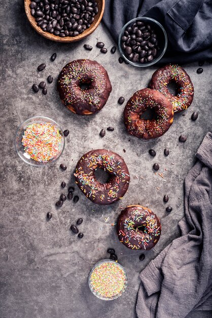 Top view of delicious donuts concept