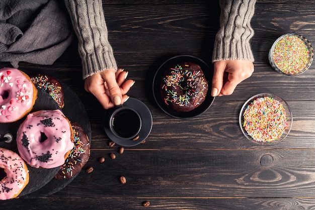 Top view of delicious donuts concept