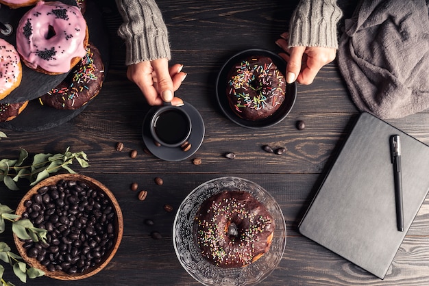 Top view of delicious donuts concept