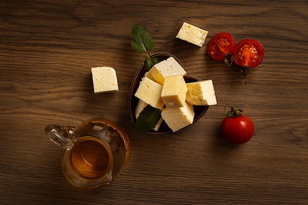 Top view of delicious fresh cheese