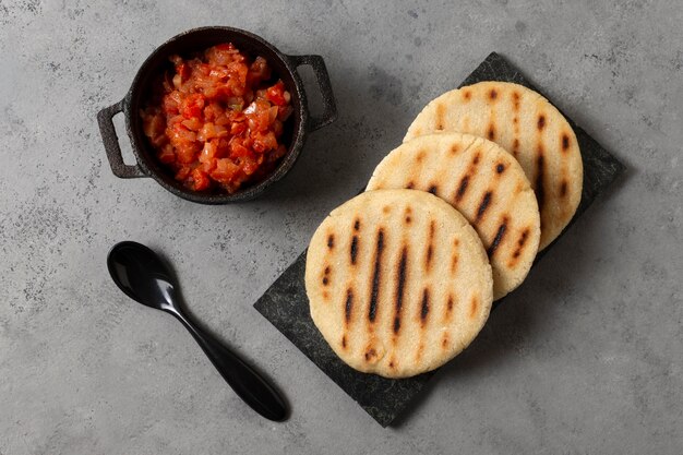 Top view delicious grilled arepas