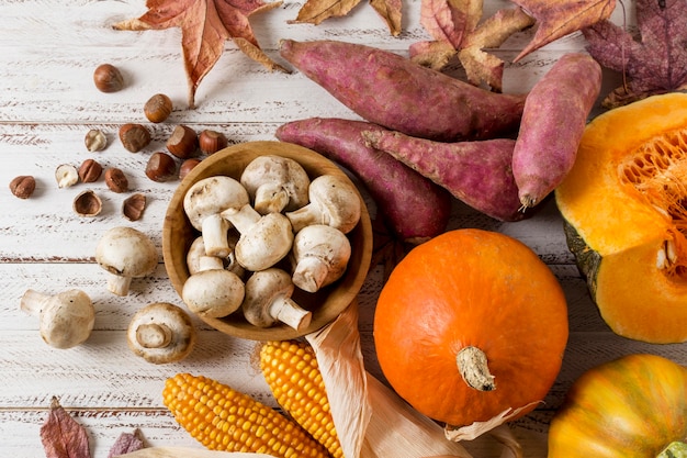 Top view delicious harvest arrangement