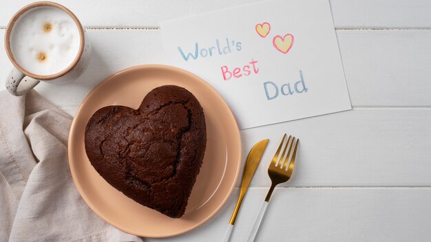 Top view delicious heart shape cake