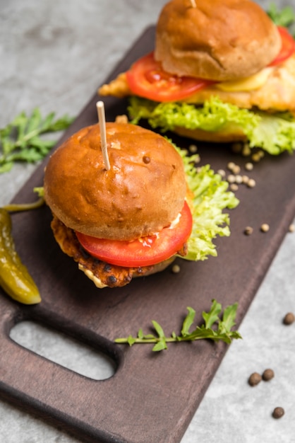 Free photo top view delicious home made burger